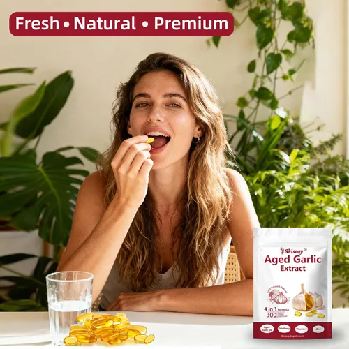 Miniatura 6 de Extracto de ajo añejo: 2 años de suplementos de ajo fermentado 4 en 1 sin olor con saúco, vitamina E y zinc para apoyo cardíaco e inmunológico