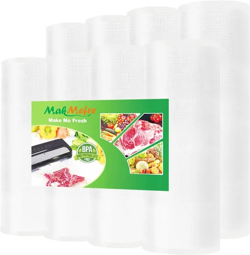 MakMeFre Paquete de 8 rollos de bolsas selladoras al vacío de 8 x 16.5 pies (4 rollos) y 11 x 16.5 pies (4 rollos) sin BPA, rollos de bolsas de