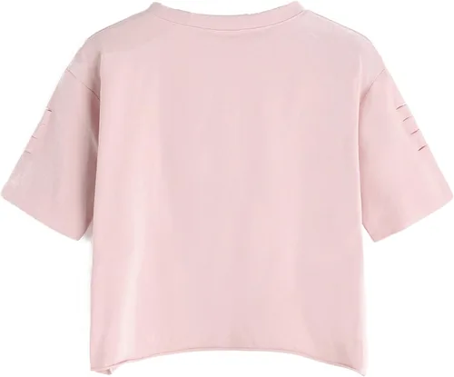 Miniatura 4 de SweatyRocks - Camiseta de manga corta para mujer con impresión gráfica recortada