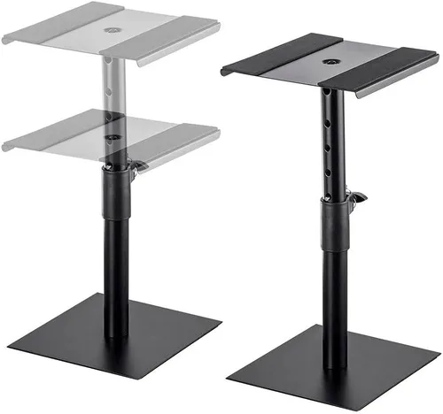 Monoprice Soportes para monitor de estudio de escritorio (par) de acero resistente, altura ajustable de 12 a 18 pulgadas, soporta hasta 22 libras,