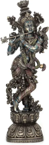 Veronese Design Estatua de flauta hindú de 30 pulgadas de alto, tamaño grande, Dios del amor y alegría divina, resina fundida en frío, escultura con