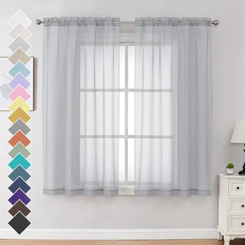 Miniatura 187 de OVZME - Cortinas traslúcidas blancas de 45 pulgadas de largo, 2 paneles, cortinas de gasa con bolsillo para barra para ventanas pequeñas, cada una