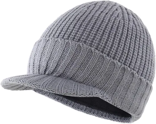 Miniatura 7 de Home Prefer - Gorro de invierno para hombre de punto grueso con visera, gorro tipo newsboy