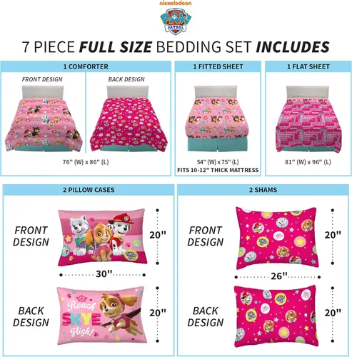 Miniatura 4 de Franco - Juego de ropa de cama para niñas Patrulla Canina, edredón y sábanas supersuaves con funda, 7 piezas, tamaño matrimonial, producto