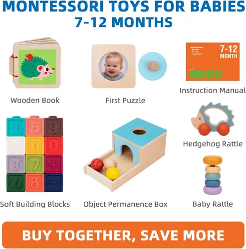 Miniatura 2 de TOOKYLAND Juguetes Montessori para bebés de 6 a 12 meses, juego educativo de aprendizaje 7 en 1, juguetes de madera