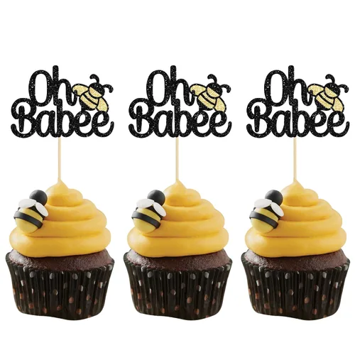 Miniatura 18 de Gyufise 24 adornos para cupcakes de abejorros de abejorro, pequeñas figuritas de abeja, selecciones de cupcakes Oh Babee, decoraciones para pasteles