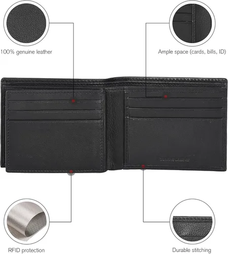 Miniatura 2 de Cartera para bolsillo frontal, bloqueo RFID, de piel, plegable, con ventana de identificación, para hombre