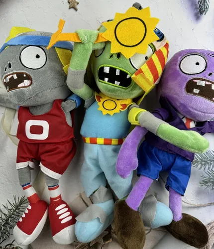 Miniatura 7 de JHESAO Juego de 3 piezas de zombis de peluche de plantas y zombis, juguete deportivo de zombi, 1 2 muñeca zombi morada de RA suave, figura