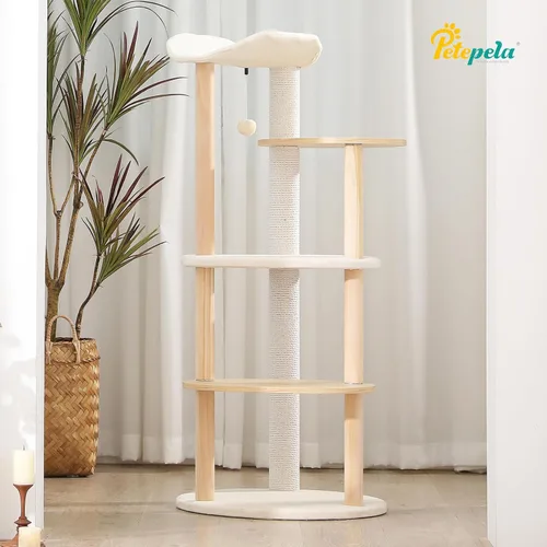 Miniatura 7 de PETEPELA Torre de Árbol de Gato de Madera para Gatos de Interior, Árbol de Escalada de Gato de 5 Niveles, Casa de Juego para Gatos con Postes