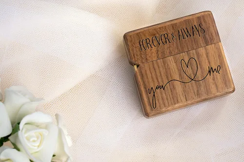 Miniatura 6 de Caja de Anillo de Compromiso para Propuesta de Tamaño de Bolsillo Delgado, de Nogal, de Madera, Más Ligera, Grabada (Siempre y Siempre Serás Tú y Yo)