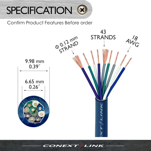 Miniatura 3 de MSC918-20 20 pies 9 conductores Cable de velocidad azul Cable de altavoz Cable primario 18 AWG calibre GA 100% OFC remolque trenzado de cobre (11993)