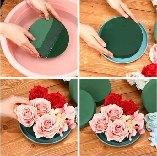 Miniatura 3 de Boao 24 piezas de espuma floral redonda, ladrillos de espuma floral húmeda, espuma de flores verdes, kit de arreglo floral para bodas, decoración