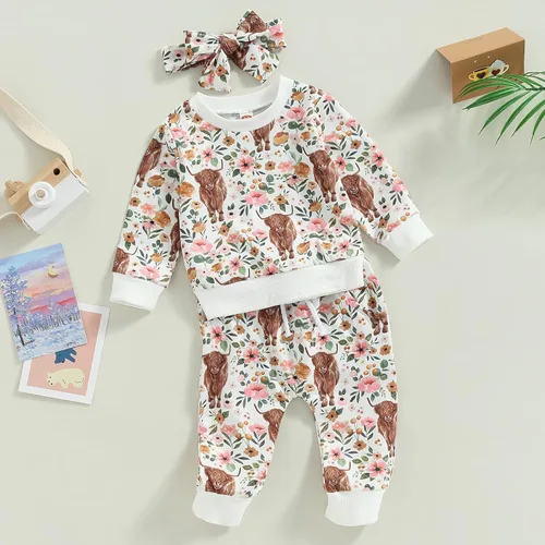 Miniatura 50 de Mandizy Conjunto de ropa de bebé niña otoño 3 6 9 12 18 24 meses sudadera de manga larga y pantalones con estampado floral y diadema