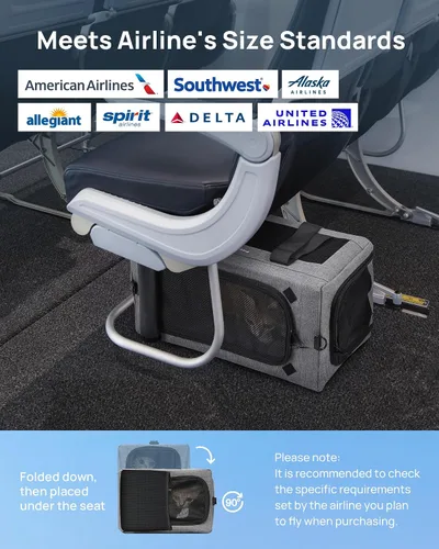 Miniatura 3 de Transportador de gatos aprobado por aerolíneas, transportador de mascotas de lado suave, transportador portátil para perros con estructura estable