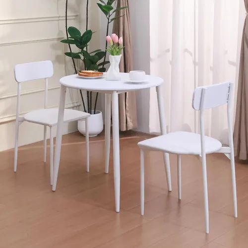 Miniatura 8 de Juego de mesa de comedor redonda para 2, mesa de cocina Samill de 3 piezas con marco de metal fuerte, comedor moderno con sillas para espacios Negro