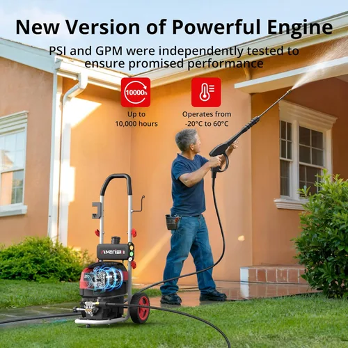 Miniatura 8 de AMERISUN Lavadora a presión eléctrica, 2800 PSI máximo y 2.0 GPM, lavadora eléctrica con tanque de jabón integrado, pistola rociadora y manguera