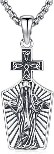 Miniatura 171 de Collar con colgante de plata de ley 925 con medalla de San Patrón, joyería religiosa para hombres y mujeres, con cadena de acero inoxidable 316L