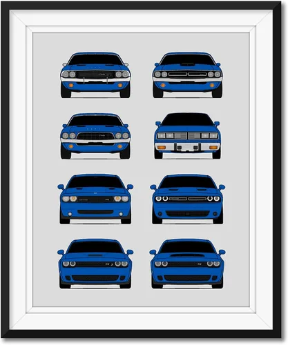 Miniatura 11 de Custom Car Posters Póster hecho a mano compatible con Dodge Challenger Generations e impresión de Challenger SRT, multicolor, impresión metálica
