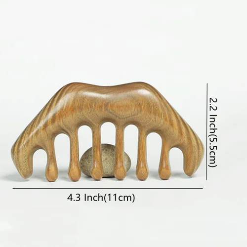 Miniatura 2 de Peine de masaje para raspar dientes anchos de sándalo y cuero cabelludo de acupuntura – Sin herramienta de mano estática para el cuidado