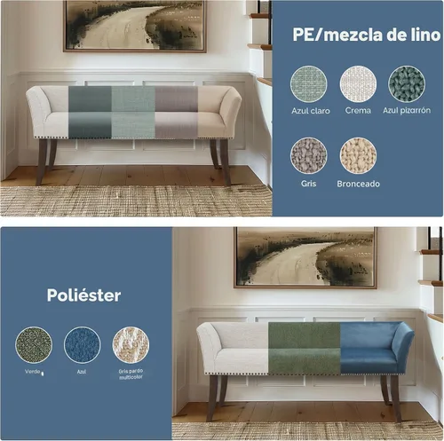 Miniatura 7 de Madison Park Banco decorativo, tapizado con ribete de tachuelas y asiento acolchado, banco de entrada pequeño, banco de pie de cama con respaldo
