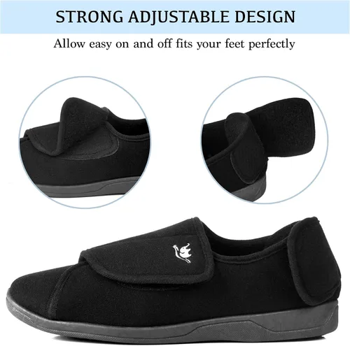Miniatura 6 de Pantuflas para diabéticos de espuma viscoelástica 80-D para hombre con cierres ajustables, anchura extra ancha, cómodas, cálidas, de forro polar