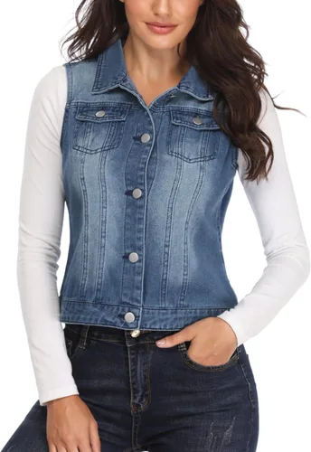 Miniatura 2 de MISS MOLY Denim Vest for Women Sleeveless Button up Washed Cropped Jean Jacket