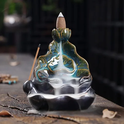 Miniatura 9 de Lotus Pond Moonlight Backflow Horno de incienso Cerámica Aroma Humo Cascada Zen Habitación Incienso Joss Aromaterapia Incienso Titular Negro