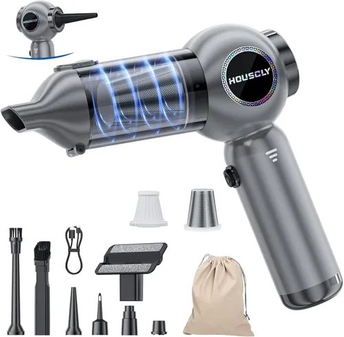 Aspiradora de Mano para Coche Portátil Inalámbrica 25000Pa de Alta Potencia Mini Aspiradora de Mano Recargable 4-en-1 Soplador de Polvo de Aire