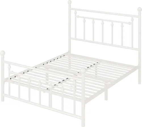 Miniatura 9 de Allewie Armazón de Cama de Plataforma de Metal de 14 Pulgadas Tamaño Queen con Cabecera y Pie de Cama Vintage Victoriano/Base de Blanco