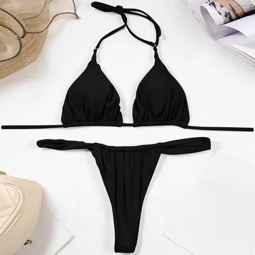 Miniatura 7 de Bikini Sets for Women Halterneck O Ring Two Piece Swimsuits String High Waisted Bottom Sexy Swimwear Bathing Suits