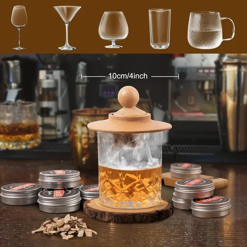 Miniatura 4 de Kit de ahumador de whisky de 23 piezas con antorcha y 6 sabores de virutas de madera, 2 vasos de whisky, bourbon, kit de infusor de ahumador