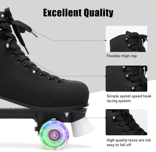 Miniatura 3 de FEETCITY Patines clásicos de caña alta, cuatro ruedas iluminadas de doble fila, para mujeres, niñas y unisex, para interiores y exteriores