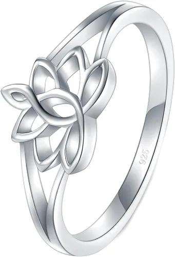 Miniatura 2 de BORUO Anillo de plata esterlina 925, flor de loto, yoga, alta resistencia al desgaste, ajuste cómodo, anillo de boda de 2mm