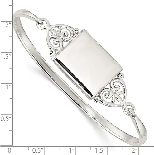 Miniatura 3 de Pulsera rectangular de plata de ley 925 de 0.787in con medallón de plata de ley 925 con cierre de gancho de identificación apilable para mujer