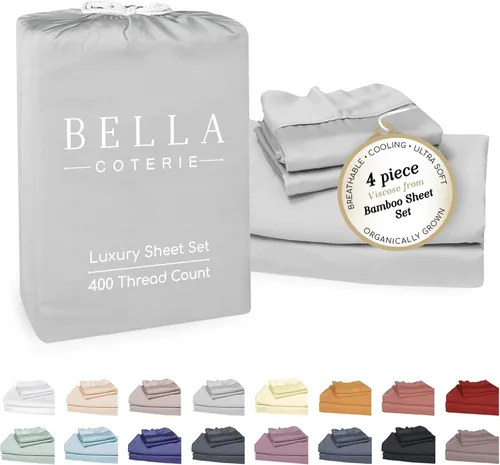 Miniatura 77 de Bella Coterie - Juego de sábanas de lujo de viscosa de bambú para cama tamaño split king 2 sábanas ajustadas para camas Sleep Number y camas 06