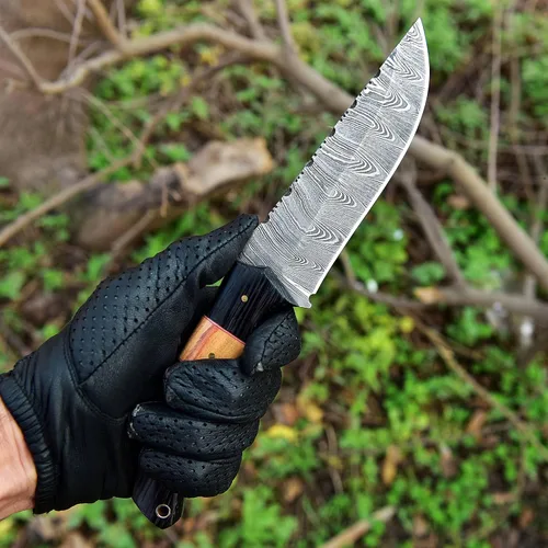 Miniatura 2 de Cuchillo de acero de Damasco hecho a mano para caza, cuchillo de hoja fija para camping, supervivencia y actividades al aire libre, 10 pulgadas