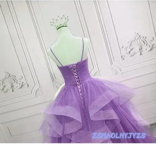 Miniatura 5 de ZSHAOLHYJYZS Vestidos de graduación de tul con purpurina 2024 con tirantes delgados, vestido de baile para mujer, vestidos largos de regreso a casa