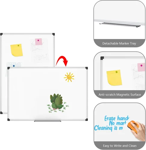 Miniatura 4 de XBoard Pizarra blanca magnética de borrado en seco de 48 x 36 pulgadas, 4 x 3 pies, pizarra blanca de alta calidad para pared con bandeja