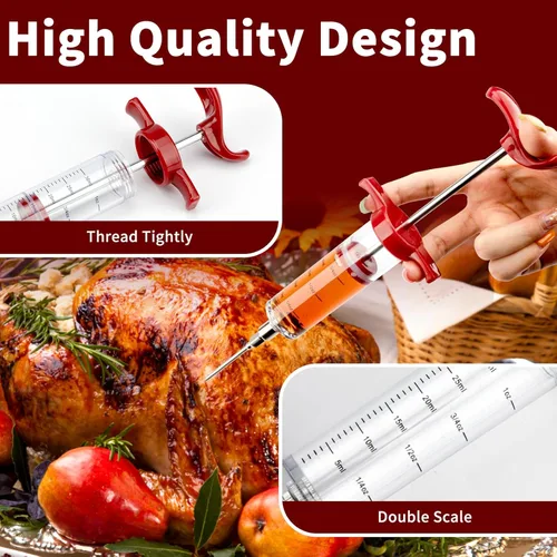 Miniatura 7 de Kit de jeringa inyectora de carne de pavo con 3 agujas de adobo para ahumador de parrilla, 1 cepillo de limpieza, 1 onza/1.0 fl oz de gran