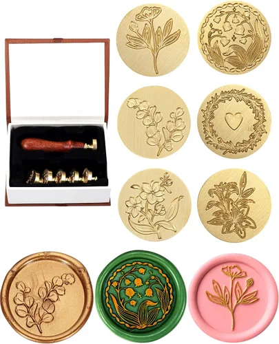 Miniatura 8 de Kit de sello de cera de Navidad Yoption, juego de 6 cabezas de sello de cera con 1 mango de madera para tarjeta de invitación de fiesta, decoración