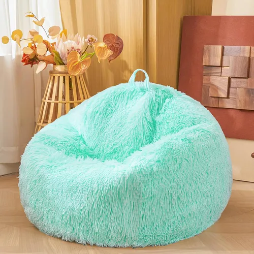 Miniatura 13 de Fundas para puf de pelo sintético mullido color beige, funda para silla puff de felpa suave color beige para niños y niñas, almacenamiento de puf