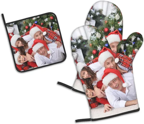 Miniatura 8 de Manoplas de horno personalizadas para Navidad, juego de guantes de horno personalizados y soportes para ollas con foto, divertidos regalos