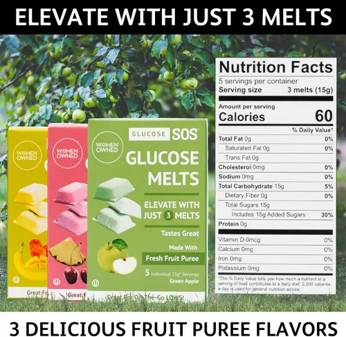 Miniatura 3 de Comprimidos de Glucosa SOS que se Derriten Hechos con Polvo de Dextrosa, Puré de Frutas Natural, Azúcar, Comprimidos de Glucosa, Suplemento