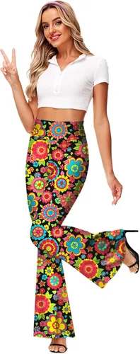 Miniatura 3 de Deerose Pantalones de Cintura Alta Elásticos Ajustados Acampanados Estilo Hippie para Mujer
