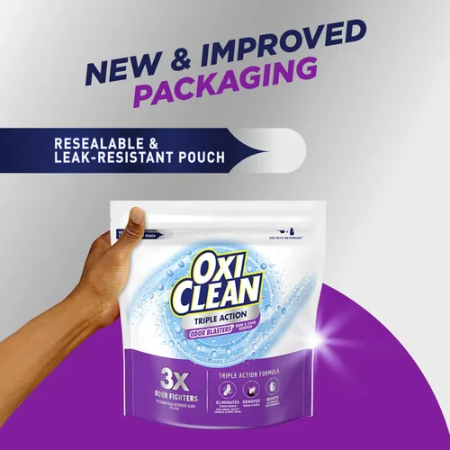 Miniatura 7 de OxiClean Polvo removedor de olores y manchas de triple acción, uso con detergente, elimina olores difíciles y elimina manchas, color seguro y sin