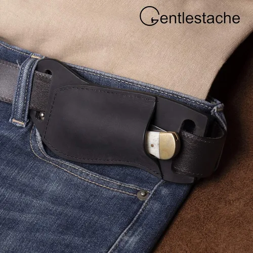 Miniatura 2 de Gentlestache Funda de cuero para cuchillo de bolsillo para cinturón, funda plegable para cuchillo, funda para cinturón EDC, color negro compacto
