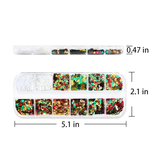 Miniatura 5 de 12 rejillas para arte de uñas de Navidad, lentejuelas holográficas 3D, copos de nieve láser, estrella, mariposa, invierno, vacaciones, purpurina