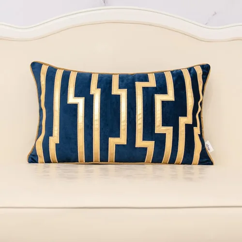 Miniatura 15 de Funda para cojín Alerfa de 18x18 pulgadas, de cuero dorado con rayas, azul marino, lujosa, geométrica, bordada, de terciopelo, decorativa para sofá