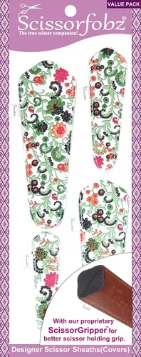 Miniatura 47 de Fundas protectoras para tijeras de diseñador, 4 unidades, tamaño surtido, diseño floral victoriano azul #4-304 Jardín floral victoriano azul