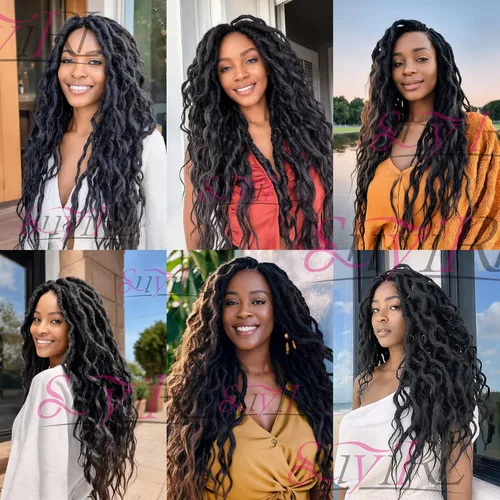 Miniatura 6 de Rastas sintéticas de ganchillo trenzadas, trenzas bohemias de 24 pulgadas, rastas sintéticas ombré, cabello trenzado afro rastas 1B